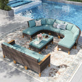 PHI VILLA 10-Piece Wicker Patio Furniture Set, Outdoor Half-Moon Curved Sectional Sofa with 4 Ottomans, 2 One Armrest Seats, 1 Armless Sofa, Large Conversation Seating for Garden or Backyard,Aqua Blue