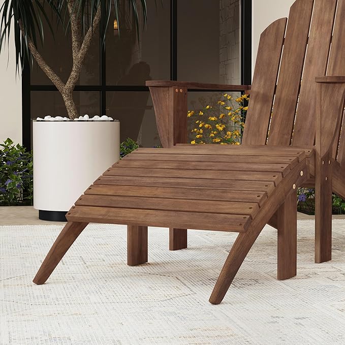Linon Home Dcor Linon Adirondack Woodstock Ottoman, Teak Stain, Acorn, 21.6"W x 21.06"D x 13.7"H