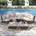 PHI VILLA 5-Piece Wicker Patio Furniture Set, Outdoor Sectional Sofa Conversation Set with Beige Cushions, Half-Moon Curved Modular Couch for Garden, Deck, Backyard