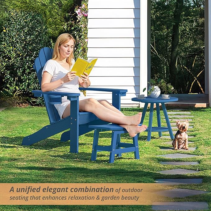 LUE BONA Outdoor Adirondack Ottomans, Footrest Footstool Set of 2, Outdoor Foot Rest for Patio, HDPS All Weather Waterproof Footrest Footstool for Adirondack Chair, Navy Blue