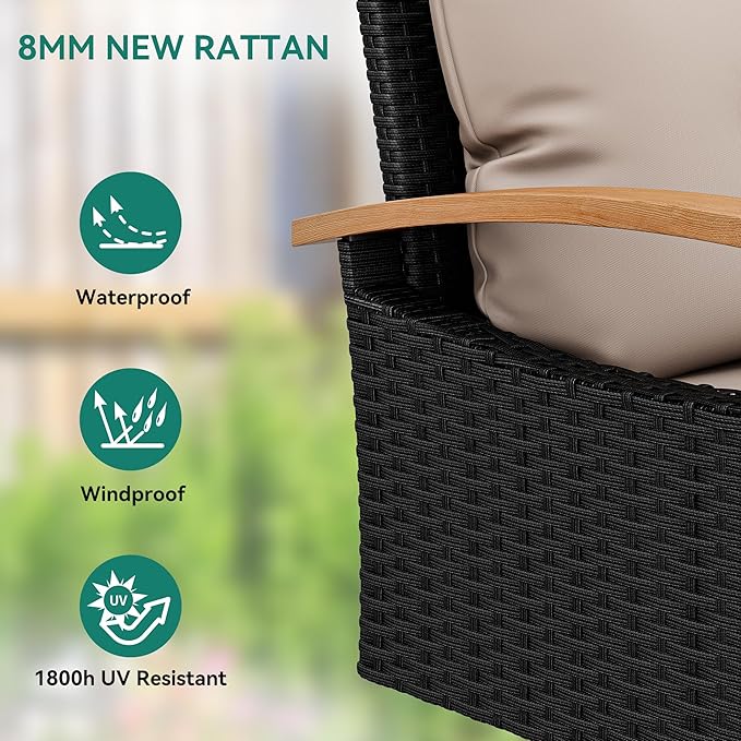 YITAHOME Porch Swing with Cushion 3-Seats Front Hanging Wicker Swing Rattan Patio Swing Lounge Chair Hammock for Garden, Balcony, Deck