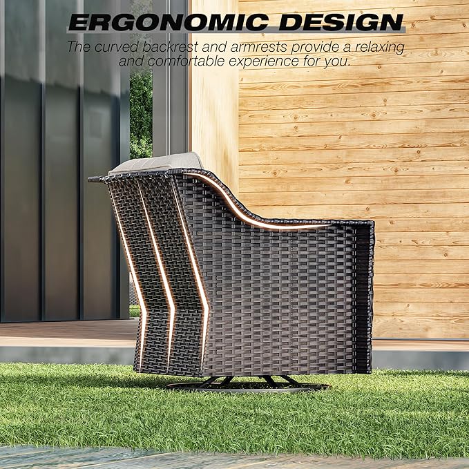 Joyside Wicker Patio Furniture Sets, 9 Pieces Upgraded Large Size Outdoor Furniture with Swivel Rocking Patio Chairs, Patio Dining Chair, 3-Seat Sofa, Outdoor Ottoman, Coffee Table, Thick Cushions