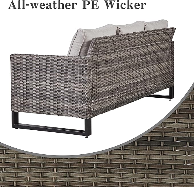 Belord Wicker Patio Furniture 5 Piece Outdoor Sofa Set, Oversize Outdoor Dining Chairs with Rattan Ottomans, Conversation Sets Patio Furniture Come with Removable Washable