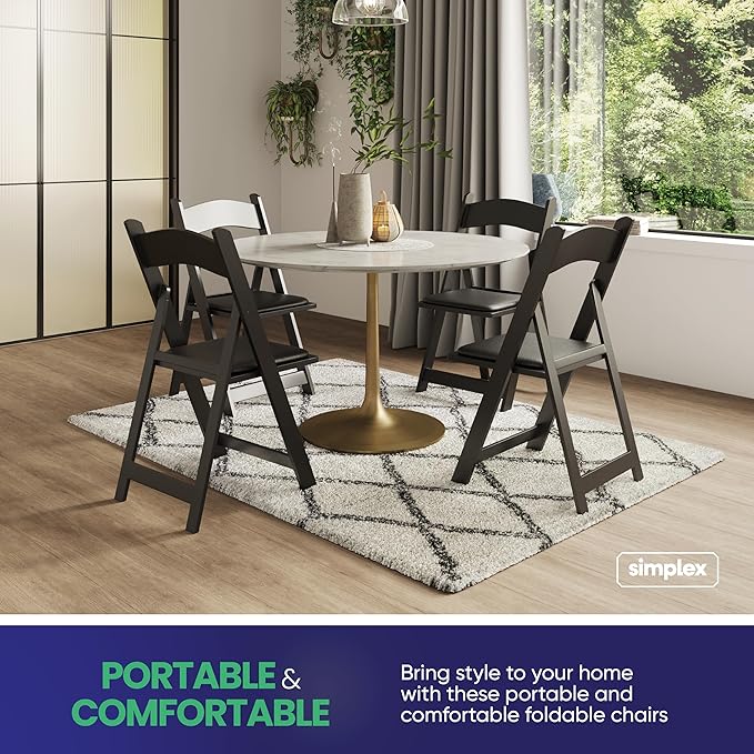 SIMPLEX 24 Black Resin Stackable Folding Chair - Comfortable Black Foldable Chair - Folding Chairs with Padded Seats - Indoor/Outdoor Folding Chairs for Events - Lightweight Foldable Chairs (24 Pack)