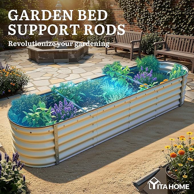 YITAHOME 17" Tall 9 in 1 Large Raised Garden Bed Kit, 8x2x1.4ft Galvanized Metal Planter Box with Gloves & Safety Rubber, Outdoor Above Ground Planters for Plants Vegetables Flowers, Cream Yellow