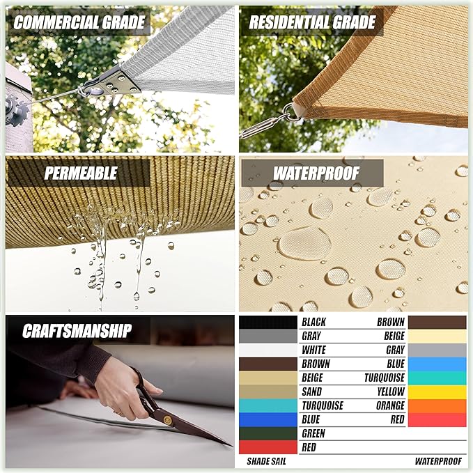 ColourTree TAPR1616 Custom Size 6' x 9' Sand Beige Sun Shade Sail Canopy UV Block UPF50 Rectangle - Commercial Standard Heavy Duty - 190 GSM - 3 Years Warranty