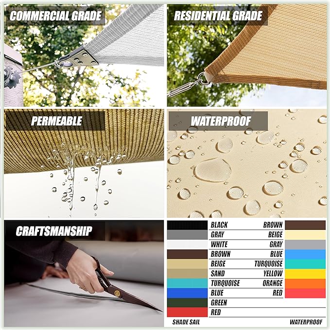 ColourTree TAPR1616 Custom Size 13' x 14' Turquoise Sun Shade Sail Canopy UV Block UPF50 Rectangle - Commercial Standard Heavy Duty - 190 GSM - 3 Years Warranty