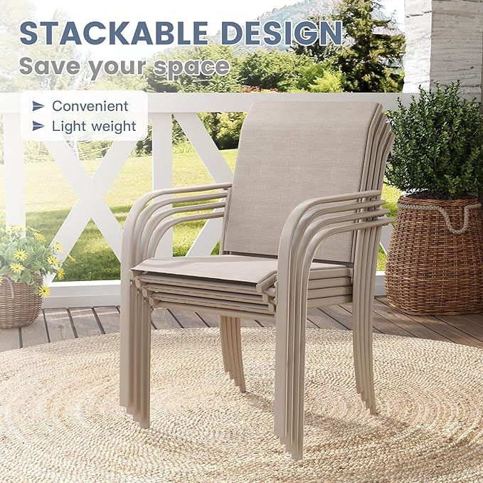 VICLLAX Patio Table and Chair Set of 6, All Weather Metal Round Outdoor Dining Furniture Set-47 Round Outdoor Table and Chairs, Sandshell Tabletop