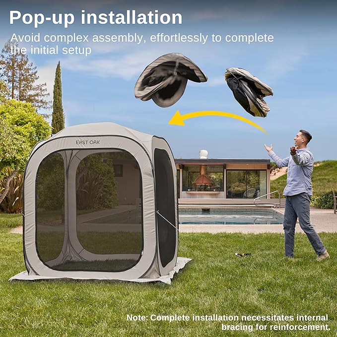 East Oak Screen House Tent Pop-Up, Portable Screen Room Canopy Instant Screen Tent 4 x 4 FT with Carry Bag for Patio, Backyard, Deck & Outdoor Activities, Beige
