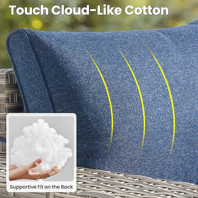ovios 4-Piece Patio Furniture Set with L-Shape Sofa Chaise, Outdoor Sectional Couch Comfy Cushions, Modern Modular Wicker Rattan Conversation Set, Denim Blue