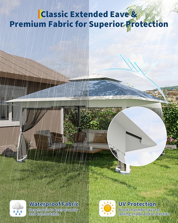 Canopy Tent 13x13 ft, Pop Up Gazebo One-Push Setup with 4 SandBags for Backyard Parties and BBQs, Mosquito Netting & Height Adjustable - Navy Blue