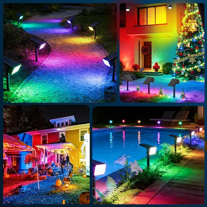 LANSOW Solar Spot Lights Outdoor Color Changing, 8Pack/7 Modes Waterproof Solar Christmas Landscape Spotlights, LED Solar Powered Flood Lights for Yard Garden Pathway Outside Halloween, Auto ON/Off