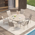 VICLLAX Patio Table and Chair Set of 6, All Weather Metal Round Outdoor Dining Furniture Set-47 Round Outdoor Table and Chairs, Sandshell Tabletop