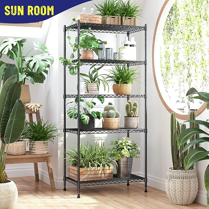 5-Tier Shelf 1010LBS Storage Shelves Adjustable Wire Shelving Metal Shelving Unit Storage Rack for Kitchen Pantry Closet Laundry School Commercial 59.4" Hx21.5 W x13.6 D