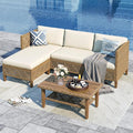 Sophia & William Outdoor Rattan Sofa Set with Thick Cushions & Coffee Table – Weather-Resistant Patio, Garden & Deck Furniture (Beige)