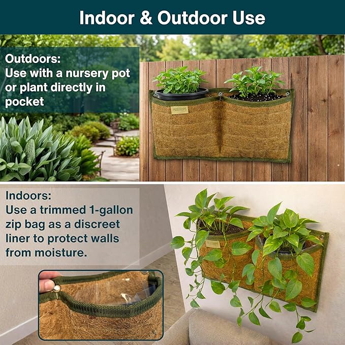 Vertical Garden Planter, 3 Pocket, Living wall Planter, Hanging wall planters for Indoor Plants, Hanging planters for Outdoor Plants, for Herbs, Boho Kitchen Decor, Patio Decor, Indoor Garden