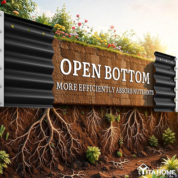 YITAHOME 17" Tall 9 in 1 Raised Garden Bed Kit,96x24 in Large Galvanized Metal Planter Box with Gloves & Safety Rubber, Outdoor Flower Bed for Plants Vegetables Flowers, Black
