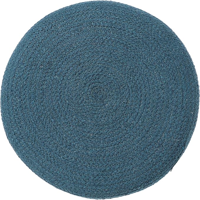 REDEARTH · Cylindrical Pouf Foot Stool Ottoman - Jute Braided Pouffe Poof Accent Sitting Footrest for Living Room, Bedroom, Nursery, Patio, Lounge & Other Rooms (Teal Natural, 14.5"X14.5"X16")