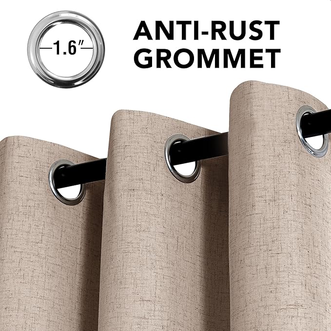 H.VERSAILTEX Linen Curtains 100% Blackout Curtains for Bedroom 63 inch Long Full Light Blocking Nature Linen Blended Window Curtains for Living Room Nickel Grommet (2 Panels, Heathered Sand)