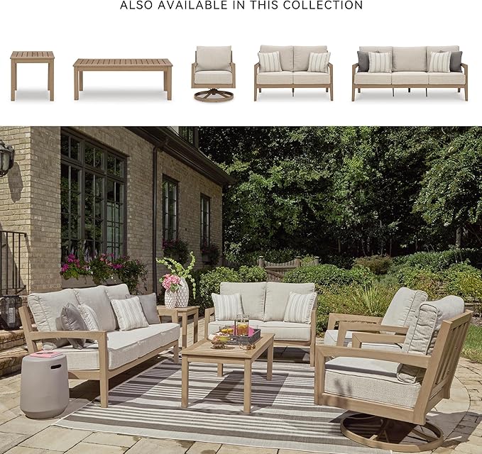 Signature Design by Ashley Hallow Creek Casual UV Resistant Resin Outdoor Coffee Table, Light Brown