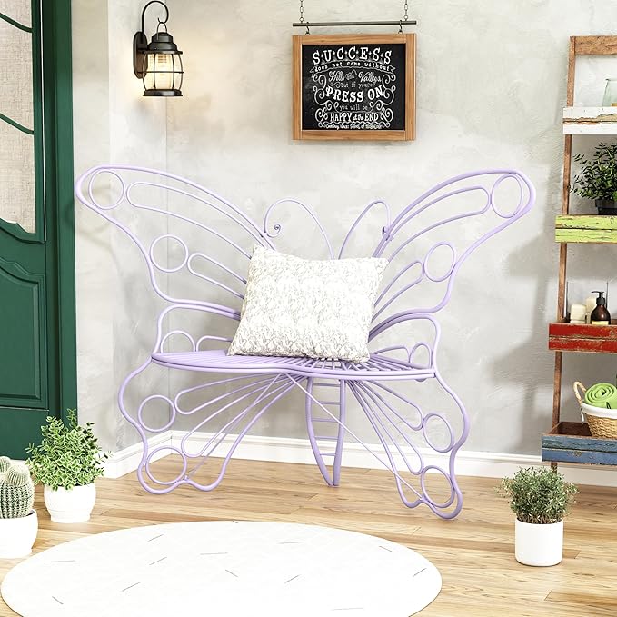 50 Inches Outdoor Bench, Garden Bench with Sturdy Iron Metal Frame, Pretty Butterfly Bench Front Porch Bench for Porch,Lawn,Garden,Yard