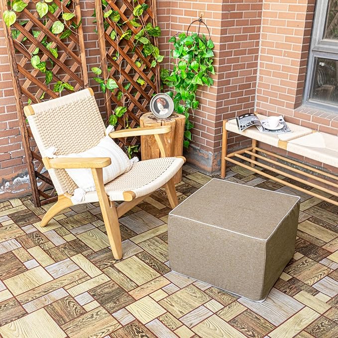 Outdoor Ottoman 20x20x14 Inches Outdoor Square Ottomans for Patio Modern Lightweight Foam Stuffed Pouf Outdoor Footstool Footrest (Coffee)