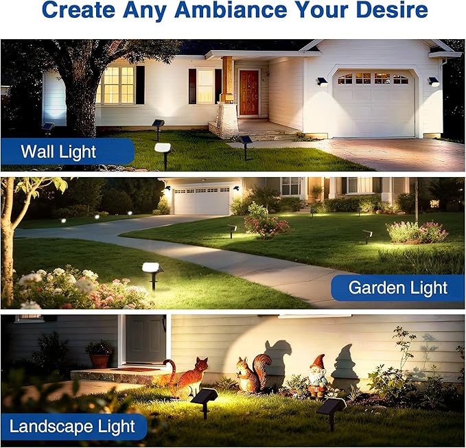 Solar Lights Outdoor Waterproof IP65, Super Bright LED with Lens, 3000K 2 Lighting Modes, Solar Powered Yard Garden Solar Spot Lights for Outside Landscape Auto On/Off -4 Pack