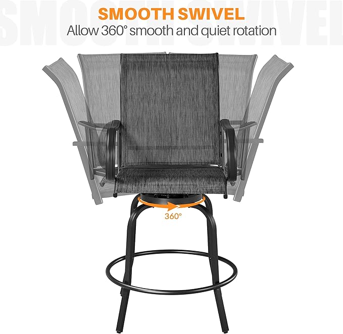 Yaheetech Patio Swivel Bar Stools Outdoor Chairs Set of 2 Outdoor High Bistro Stools Outdoor Furniture, All-Weather Patio Stools for Outside, Beach, Lawn, Poolside and Garden, Black