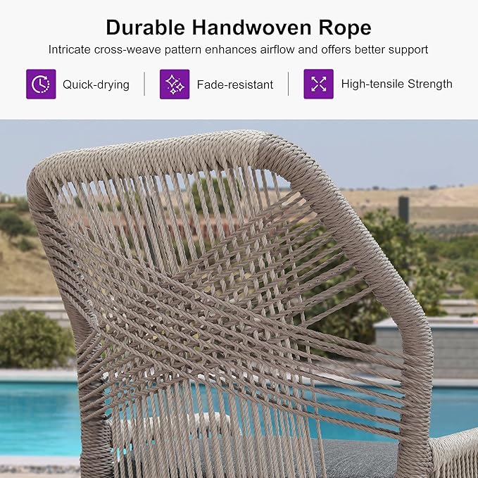 PURPLE LEAF Patio Bar Stool Counter Height Set of 4 Outdoor Rattan Chairs with Back Modern Aluminum Woven Barstools for Garden Indoor Kitchen Gray