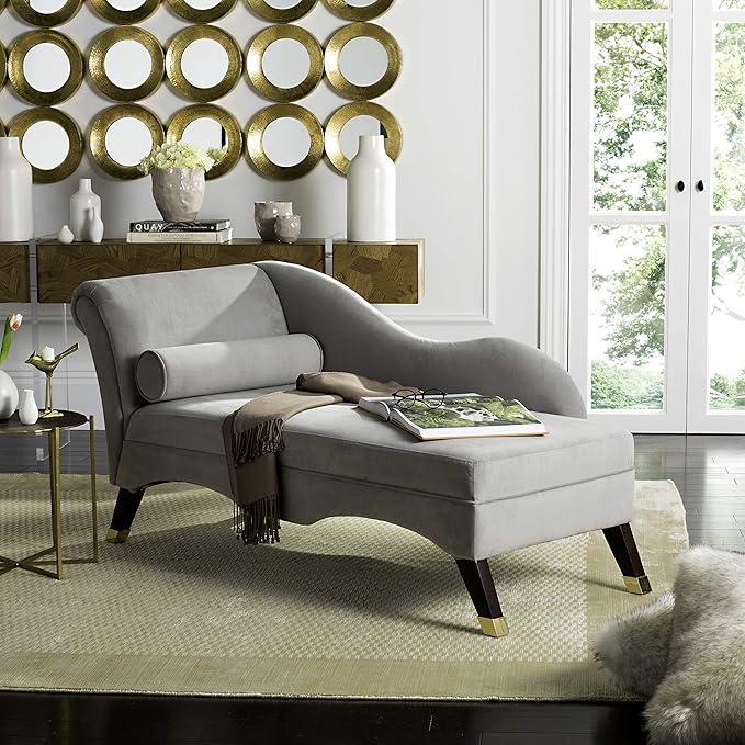 Safavieh Home Collection Caiden Grey Velvet Chaise with Pillow