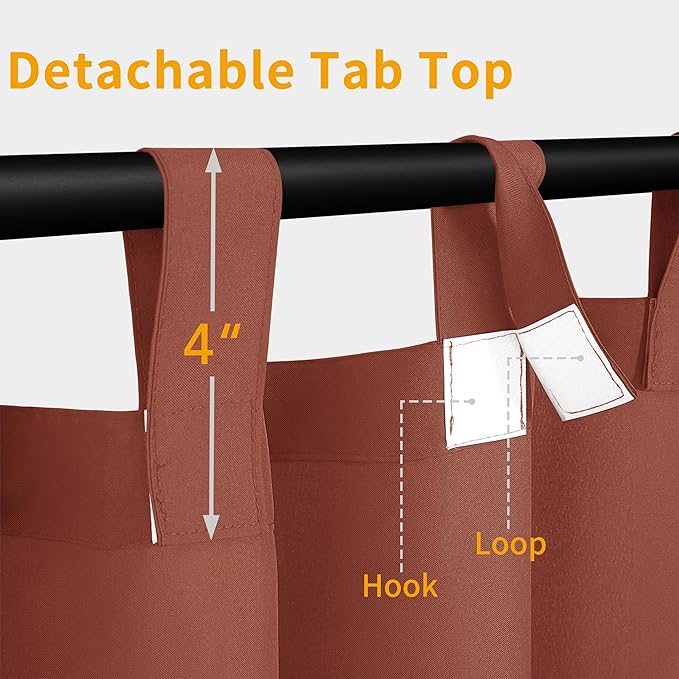 Easy-Going Outdoor Patio Curtains Detachable Tab Top Windproof Weatherproof Curtain for Cabana, Porch, Pergola and Gazebo, Tab Bottom Drape, 2 Panels, 54W x 84L inch, Terra Red
