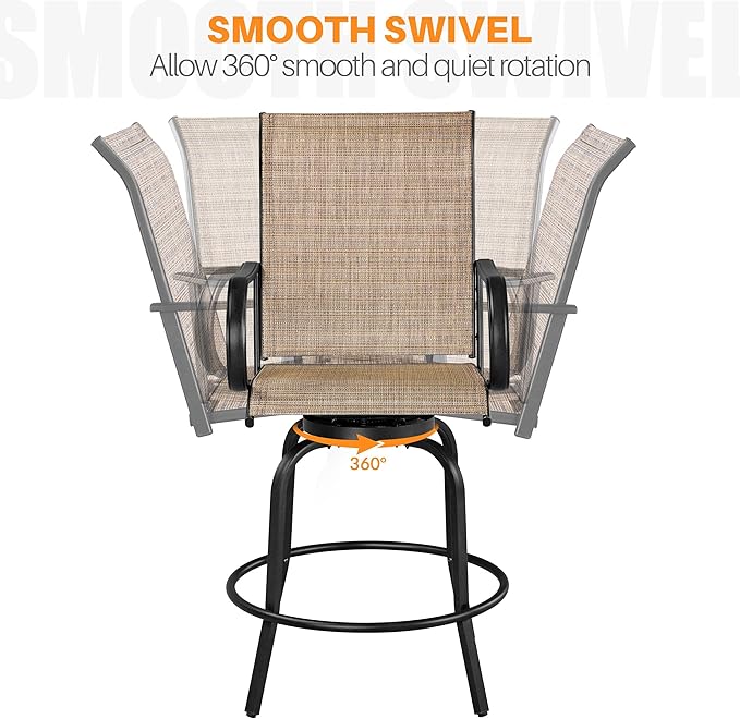 Yaheetech Patio Swivel Bar Stools Outdoor Chairs Set of 2 Outdoor High Bistro Stools Outdoor Furniture, All-Weather Patio Stools for Outside, Beach, Lawn, Poolside and Garden, Black/Brown