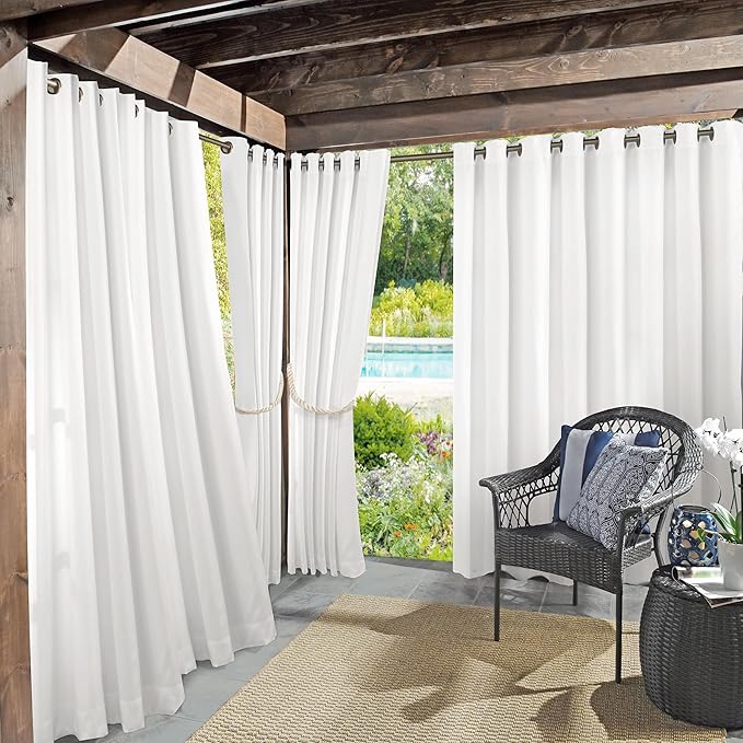 Sun Zero Marina Indoor/Outdoor UV Protectant Energy Efficient Grommet Curtain Panel, 54" x 108", White
