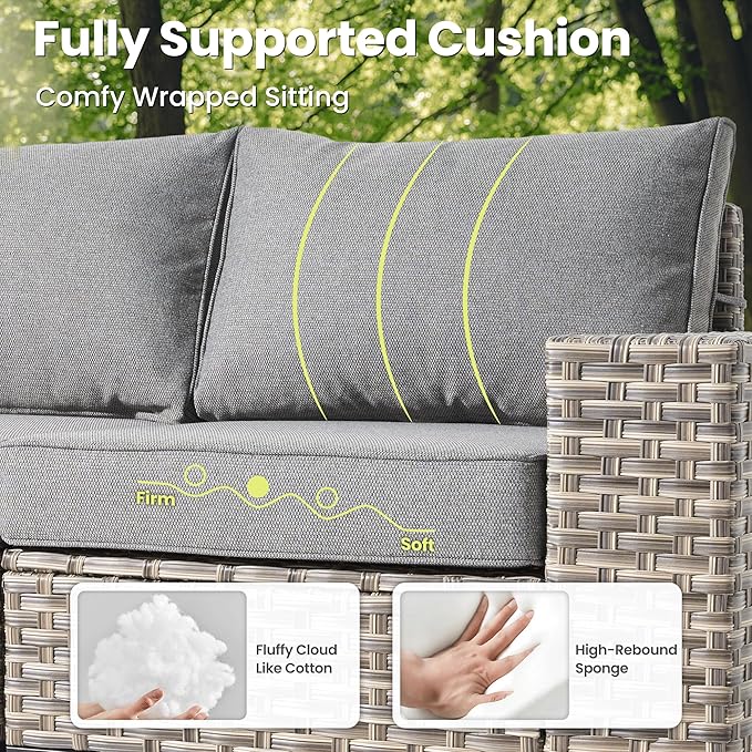ovios 5-Piece Patio Furniture Set with L-Shape Sofa Chaise, Outdoor Sectional Couch Solar Table, Modern Modular Wicker Rattan Conversation Set, Dark Grey