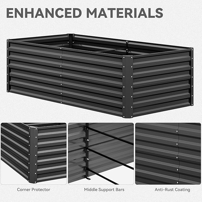 YITAHOME 6x3x2 ft 4pcs Galvanized Raised Garden Bed Kit, Large Metal Planter Box with Gloves & Support Rod, Outdoor Flower Bed for Plants Vegetables, Black