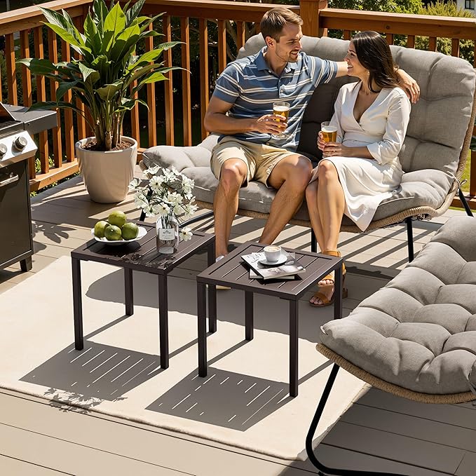 Crestlive Products Aluminum Outdoor Side Table, Pool Lounge Chair Side Table, Weather Resistant Small Square Coffee End Table for Patio, Yard, Garden, Porch, Deck, Indoor, Outdoor