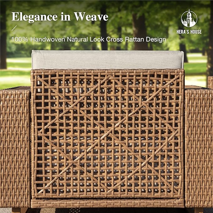 HERA'S HOUSE 8 Pieces Patio Furniture Set, 6 Sectional Outdoor Rattan Wicker Sofas with 2 Ottomans, All Weather Patio Conversation Set with 5.3" Widened Armrest, 10" Premium Ultra Thick Comfy Cushion