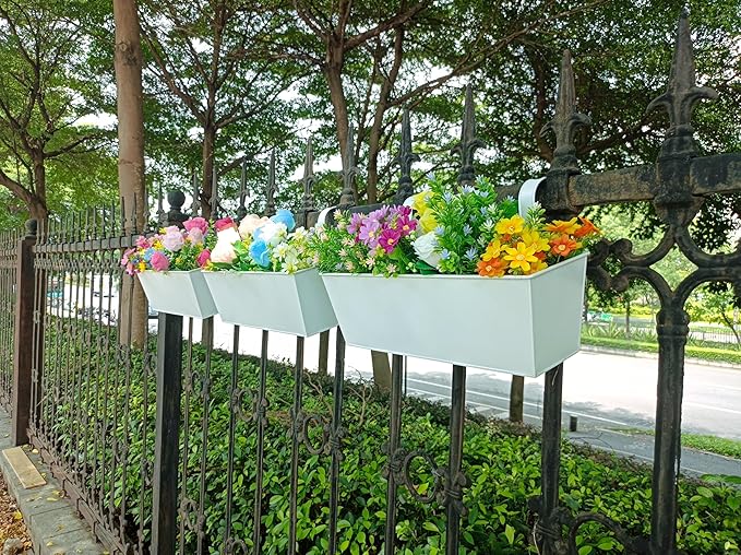 3 Pcs Large Hanging Flower Pots for Railing Or Fence 16 Inch Railing Planter Box for Any Balcony, Porch or Deck Countryside Style Window Planter Boxes Are Perfect to Herbs & Flowers for Garden (White)
