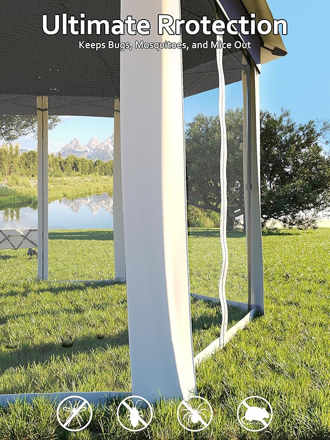 Garvee Pop Up Gazebo Screen Tent,Hexagonal Instant Gazebo Tent with Mosquito Netting Outdoor Canopy,6 Sided Sun Shelter 13x13ft with Mesh Netting,Pavilion Tents for Patio,Blue+Beige