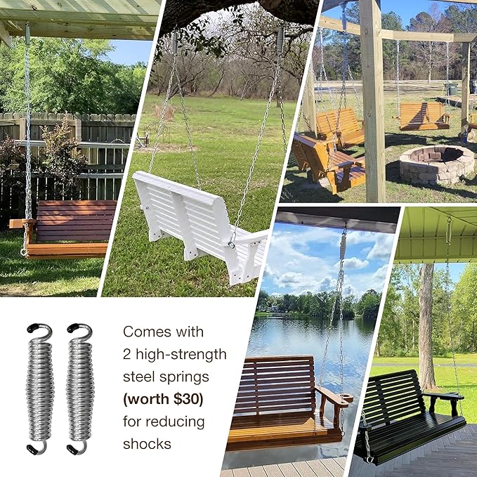Fortune Candy Wooden Porch Swing 3-Seater, High Backrest and Deep Seat, Bench Swing with Cupholders, Hanging Chains and 7mm Springs, Heavy Duty 880 LBS (Deep Brown, 5 FT Extra Large)
