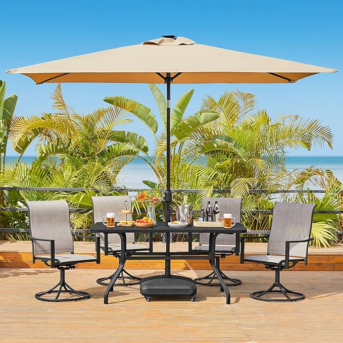 Yaheetech Outdoor Dining Table for 6 People, Rectangle Metal Slatted Patio Table with Umbrella Hole, Outdoor Furniture Garden Table for Garden Poolside, Backyard, Black