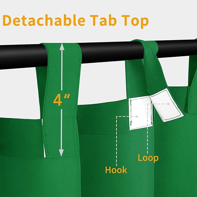 Easy-Going Outdoor Patio Curtains Detachable Tab Top Windproof Weatherproof Curtain for Cabana, Porch, Pergola and Gazebo, Tab Bottom Drape, 2 Panels, 54W x 120L inch, Green
