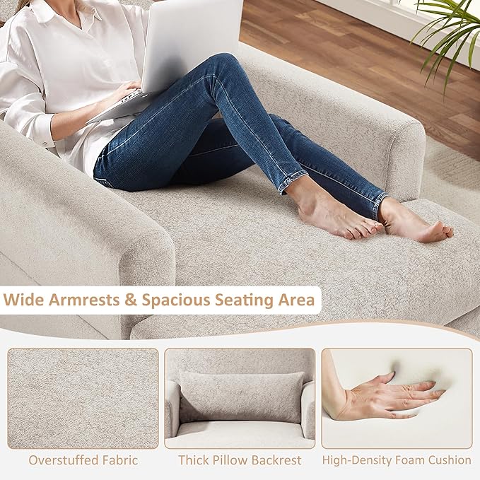 VANOMi Chaise Lounge Accent Chair Indoor with Adjustable Backrest, Oversized Upholstered Deep Seat Reading Arm Chair, Comfy Cloud Fluffy Chaise Sofa Recliner, for Living Room, Movie, Bedroom