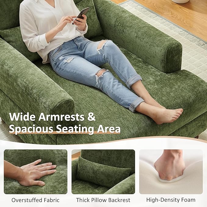 Chaise Lounge Chair Indoor with Adjustable Backrest, Oversized Accent Armchair for Living Room & Bedroom, Upholstered Mid-Century Reading Chair, Comfy Single Sofa Chair, Modern Living Room Chair