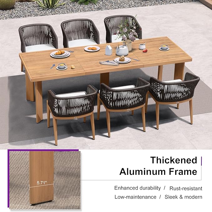 PURPLE LEAF Patio Dining Set 9 Pieces Furniture Set Aluminum Rattan Wicker Patio Table and Chairs Set for Lawn Backyard Teak