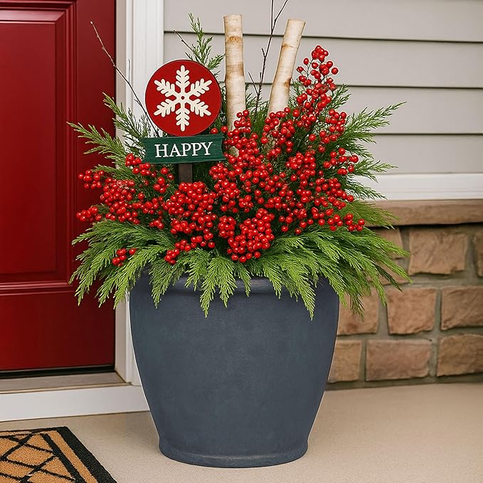 Sunnydaze 20-Inch Anjelica Large Plastic Pot for Plants - Outdoor Double-Walled Large Plastic Planter with Drillable Drainage Holes - Slate - 4pk