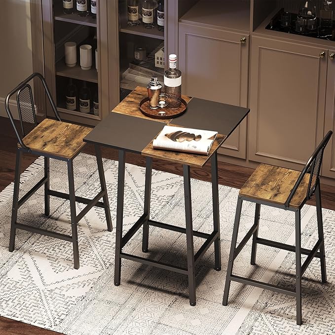 Bar Table, Kitchen Dining Table, Bar Counter Height Table, Pub Color Matching Breakfast Table, for Dining Room, Tavern, Coffee Corner, Party, Rustic Brown and Black BT02BR