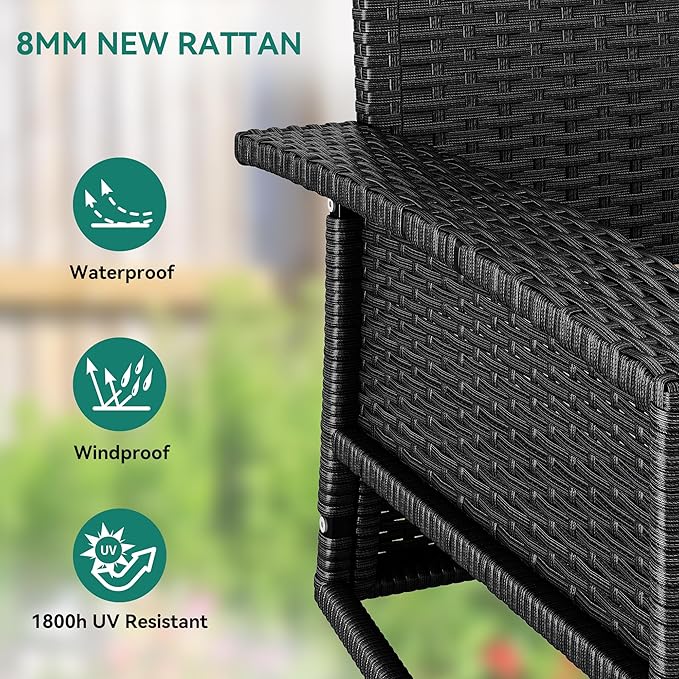 YITAHOME 3-Seats Hanging Porch Swing Chair Outdoor Black Rattan Patio Swing Wicker Swing Lounge 3 Back Cushions Capacity for Garden, Balcony, Deck