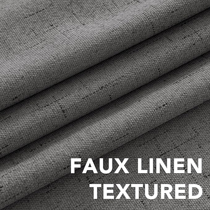 H.VERSAILTEX Linen Blackout Curtains Durable Thick Textured Linen Look 100% Blackout Patio Door Curtain Anti Rust Grommet Extra Wide Sliding Door Curtain Panel, W100 x L108 inch - Grey