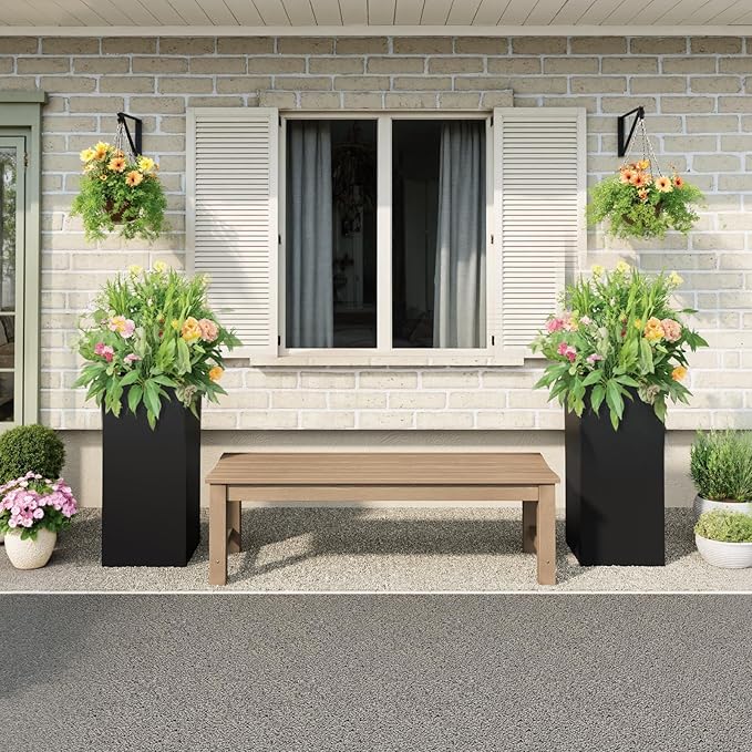 Stoog Outdoor Bench, 2-Person Patio Backless Bench with 800 lbs Weight Capacity, All-Weather HIPS Garden Bench, Enteyway Bench, Never Rot or Fade, Teak
